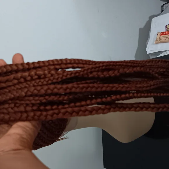 Sophisticated Brown Cornrow Wig with Geometric Pattern